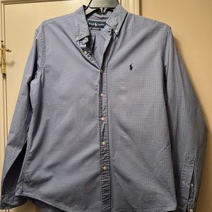 Men’s Ralph Lauren Polo button down Custom Fit Shirt light blue & navy plaid (L)